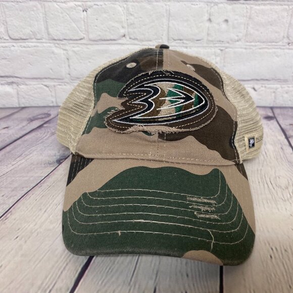 Camo Trucker Hat Distressed Cap Mesh Anaheim Ducks Patch Pacific Premier Item#2 - Picture 5 of 9